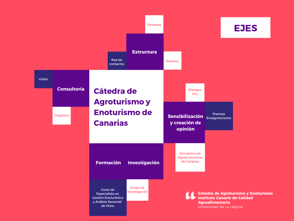 Ejes de la Cátedra de Agroturismo y Enoturismo de Canarias, en un esquema explicativo de sus radios de acción